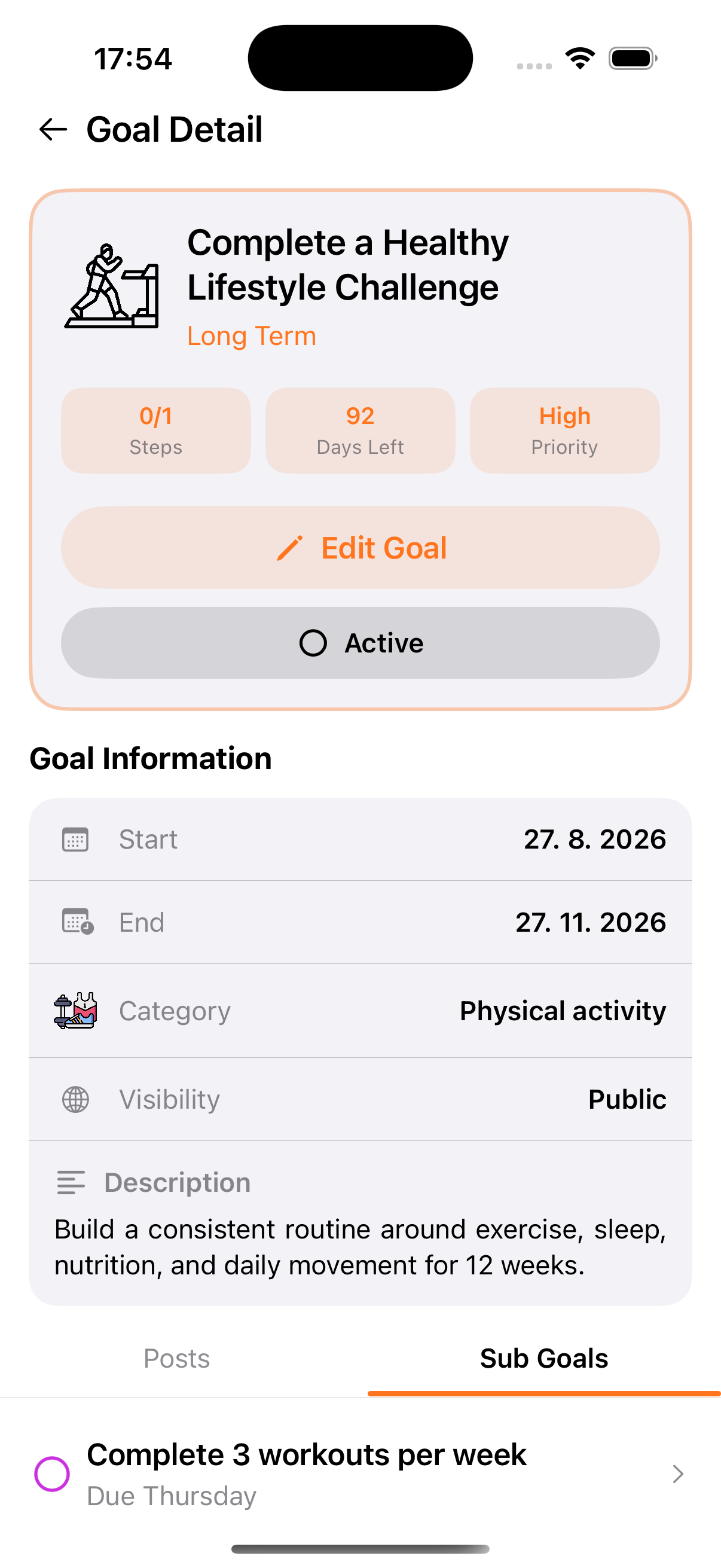 SmartGoals goal detail screen for an investment portfolio